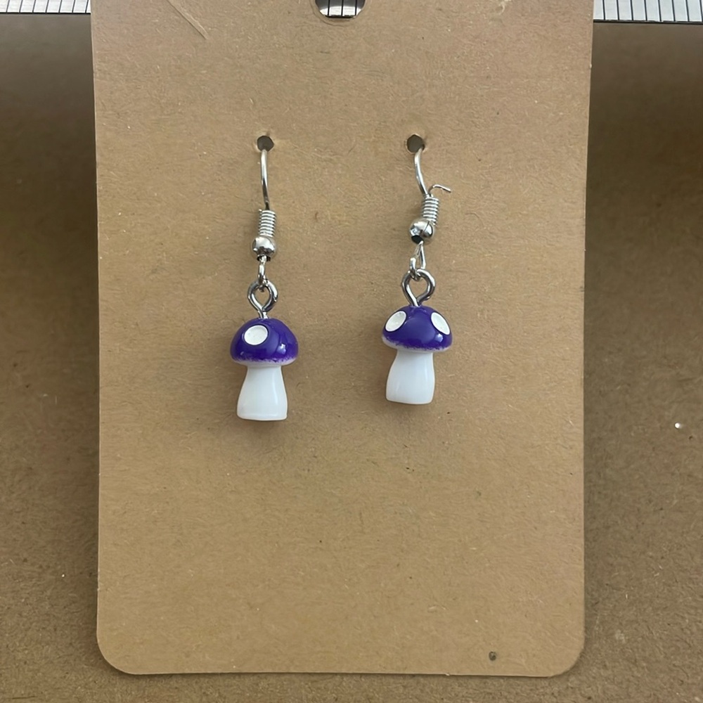 Purple Mushroom Earrings with plastic backings